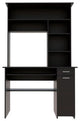 Modern Desk, Rectangular Top With Large Hutch & Ample Storage Space, Light Gray, Black