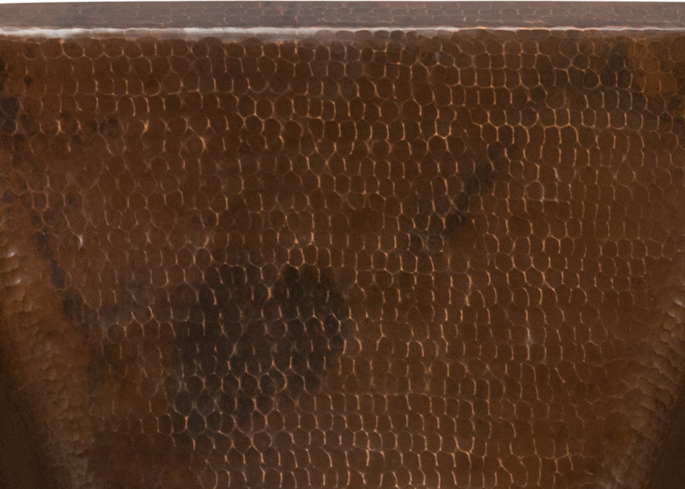 15" Square Hammered Copper Bar/Prep Sink With 2" Drain Opening