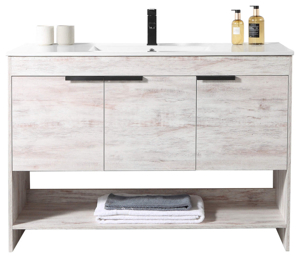Phoenix Bath Vanity With Ceramic Sink - Full Assembly Required, Rustic White, 48 Inch