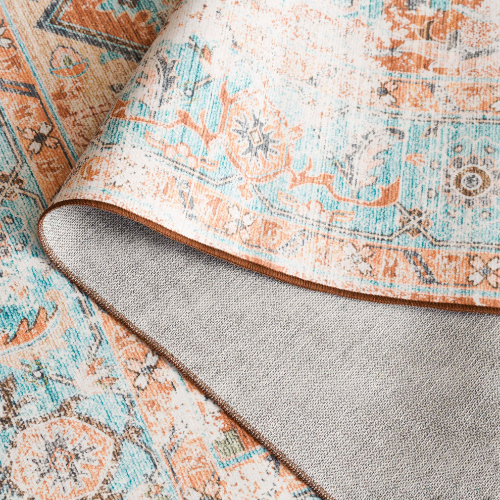 Safavieh Arizona Machine-Washable Collection ARZ928 Rug, Turquoise/Rust, 9'x12'