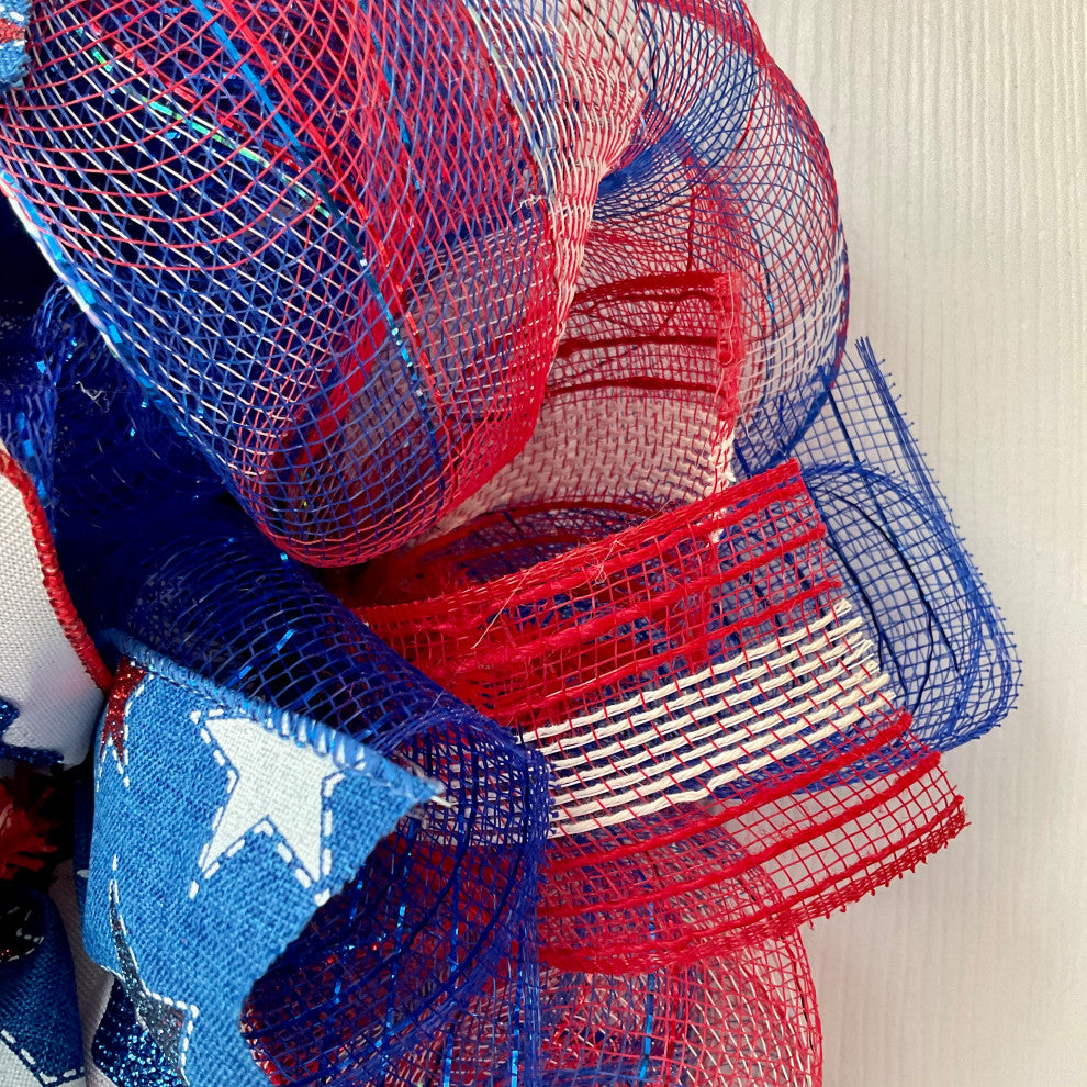 Patriotic Faith Family Freedom Handmade Deco Mesh Wreath