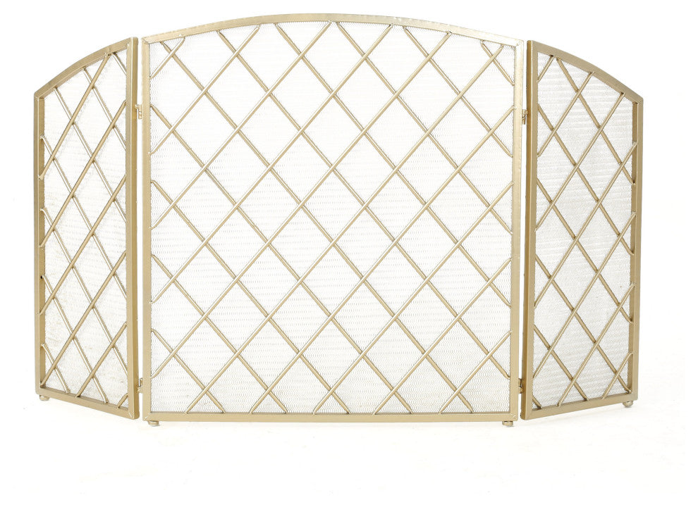 GDF Studio Angella 3-Paneled Iron Fireplace Screen, Gold