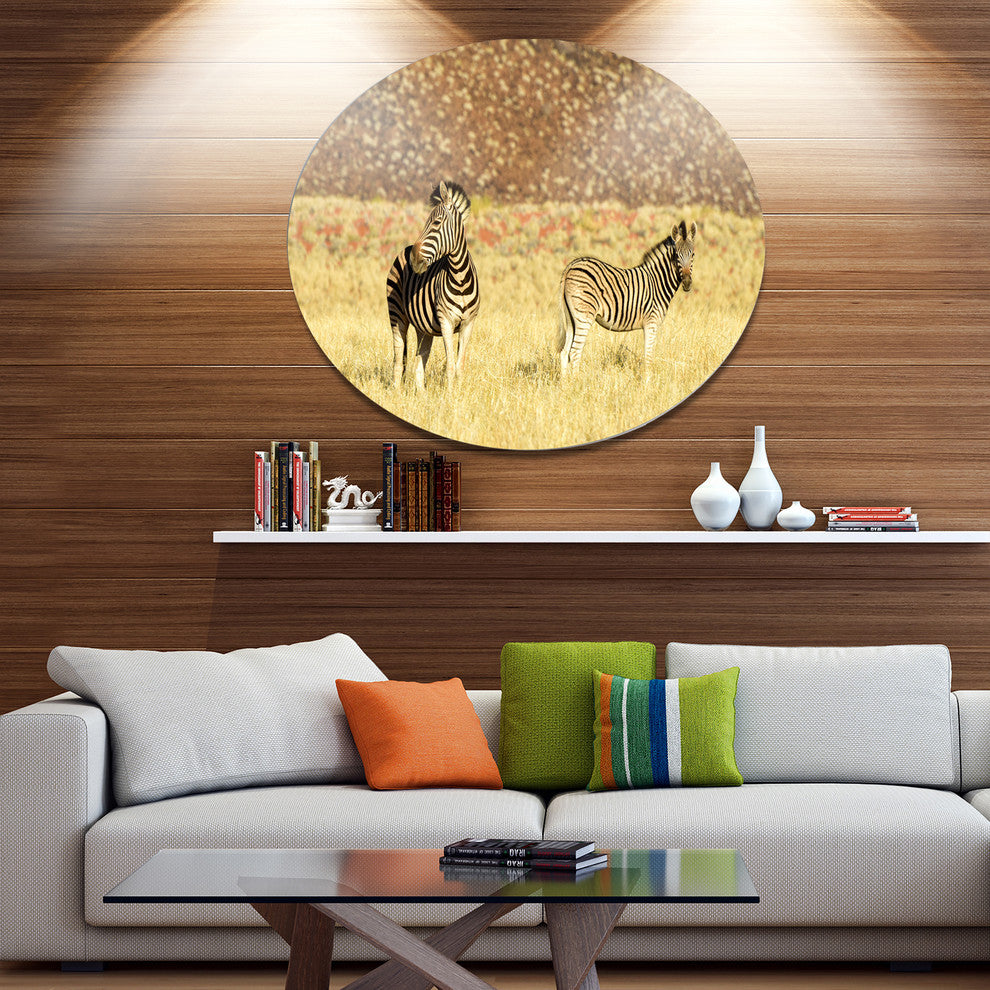 Pair Of Zebras In Namib Desert, Animal Round Wall Art, 36"