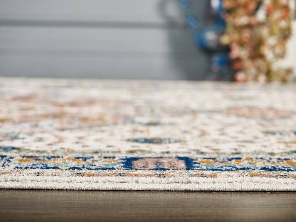 Abani Porto PRT150A Traditional Ivory and Orange Medallion Area Rug