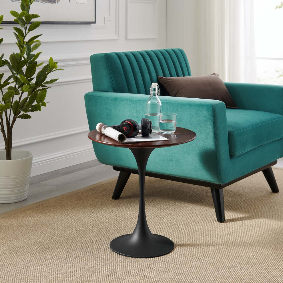 Sofa Side Table, Round, Black Dark Walnut, Metal, Modern, Lounge Hospitality