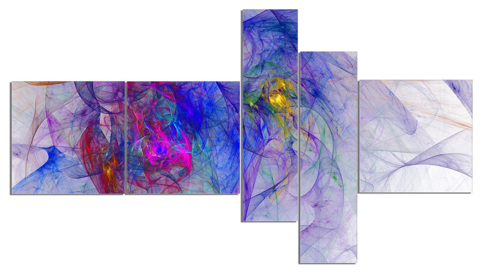 Blue Mystic Psychedelic Texture, Abstract Art on Canvas, 60"x32", 5 panels