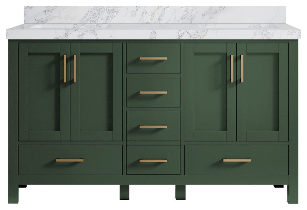 Malibu 60 Double Sink Vanity in Lafayette Green 2" Calacatta Poanazzo
