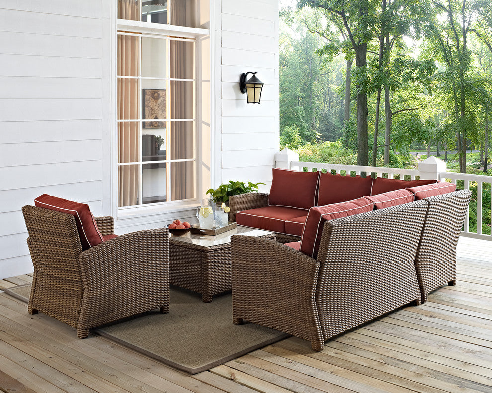 Bradenton 5-Piece Outdoor Wicker Seating Set With Sangria Cushions