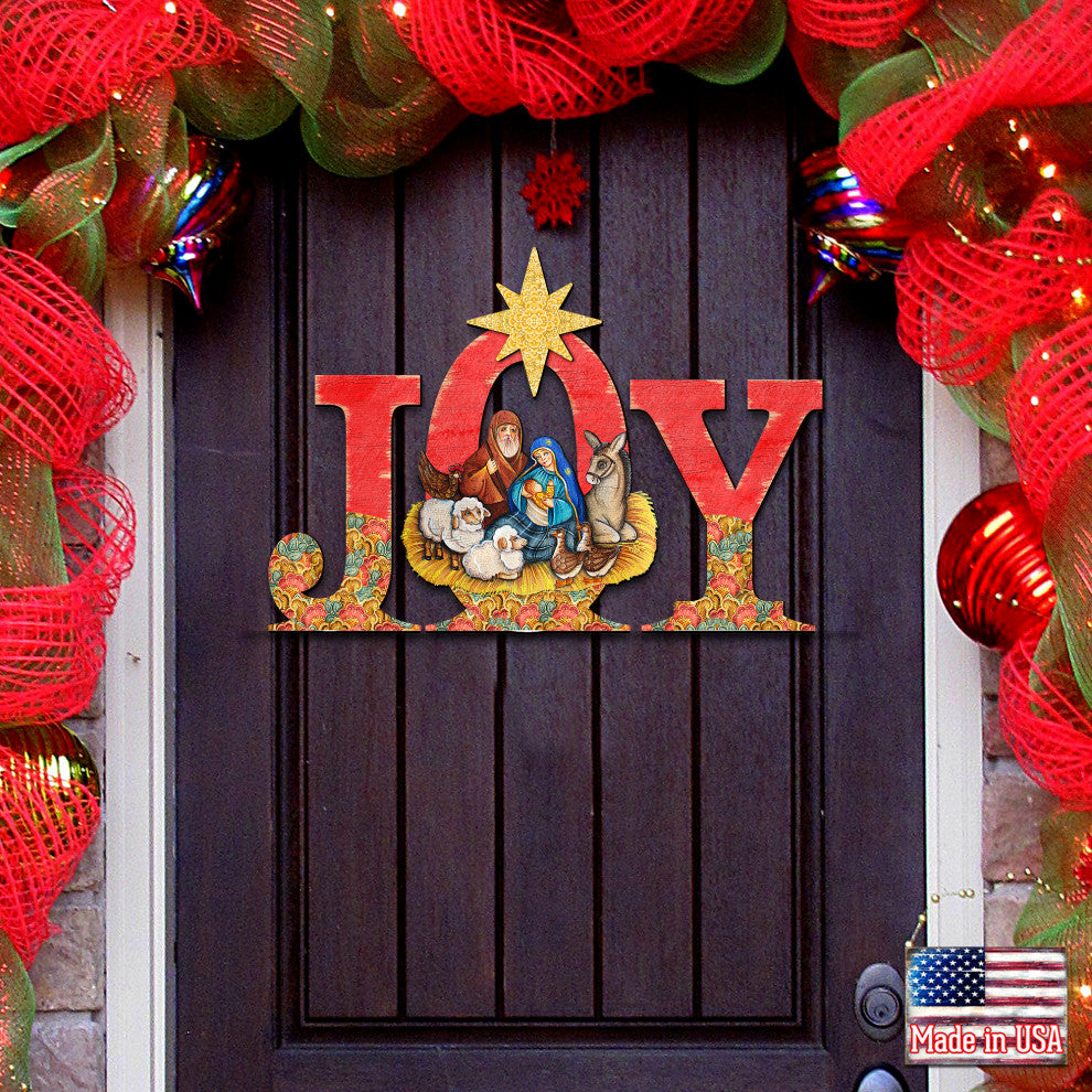 Joy Nativity Wooden Door Hanger