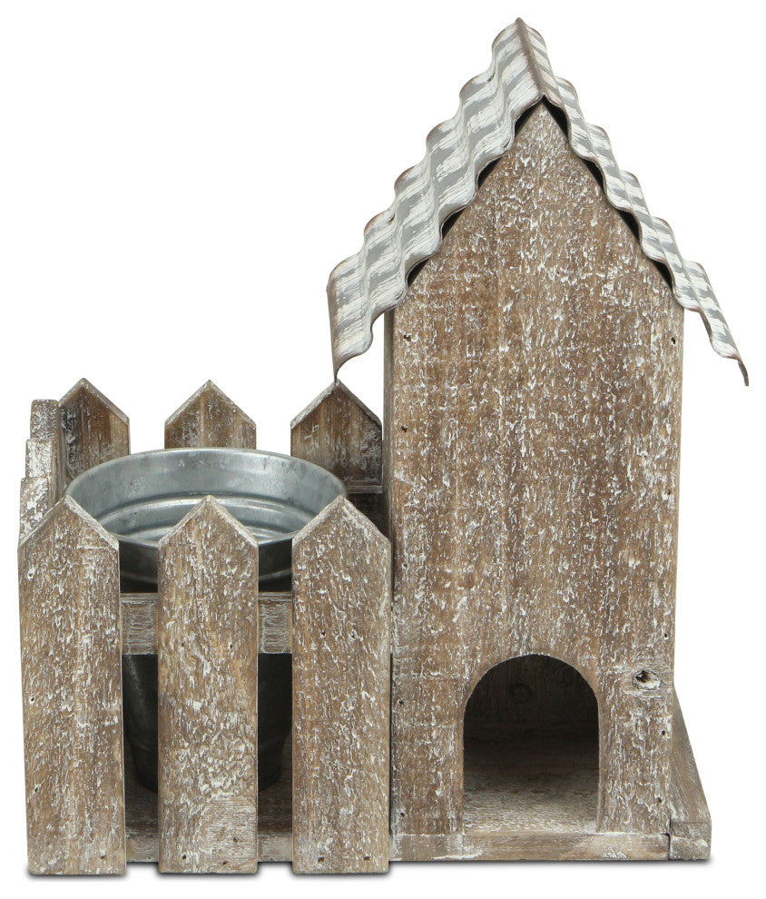 2 Story Bird house With Galvanized pot in yard