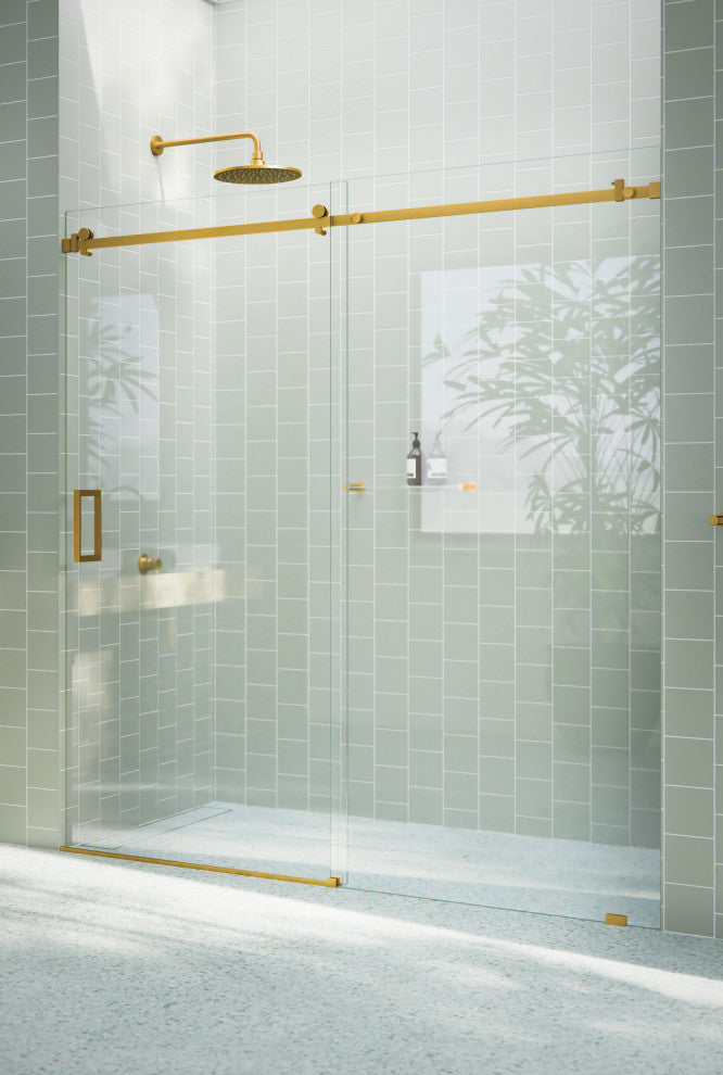 64-68"x78" Frameless Sliding Shower Door With Square Hardware, Satin Brass