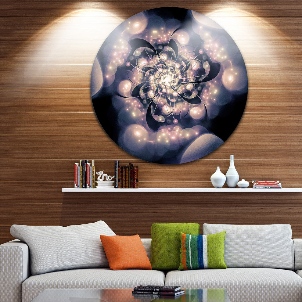 Light Blue Fractal Flower Pattern, Floral Disc Metal Wall Art, 23"