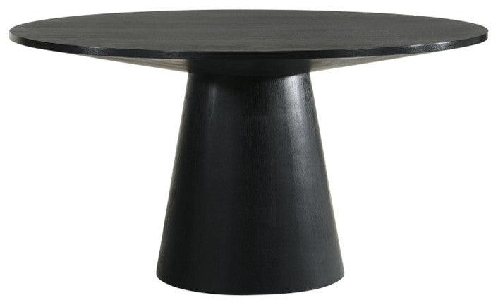Jasper White 59"W Contemporary Round Dining Table with Pedestal Base, Ebony Black