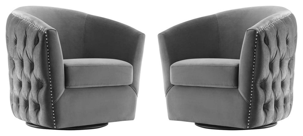 Armchair Accent Chair, Set of 2, Velvet, Gray, Modern, Lounge Hospitality