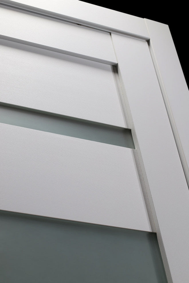 Mirella Bianco Noble with Concealed Hinges, Tempered Frosted Glass, Solid Core, 18" X 80", Left-Hand