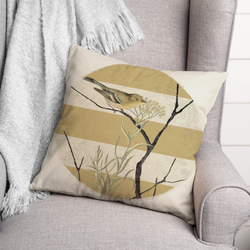 Vintage Bird and Stripes 18x18 Spun Poly Pillow
