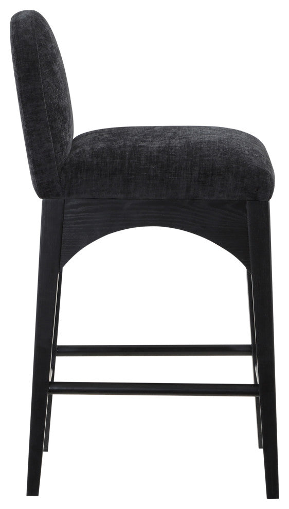Waldorf Chenille Upholstered Stool, Black, Chenille, Natural Finish, Black, Chenille Fabric, Black Finish