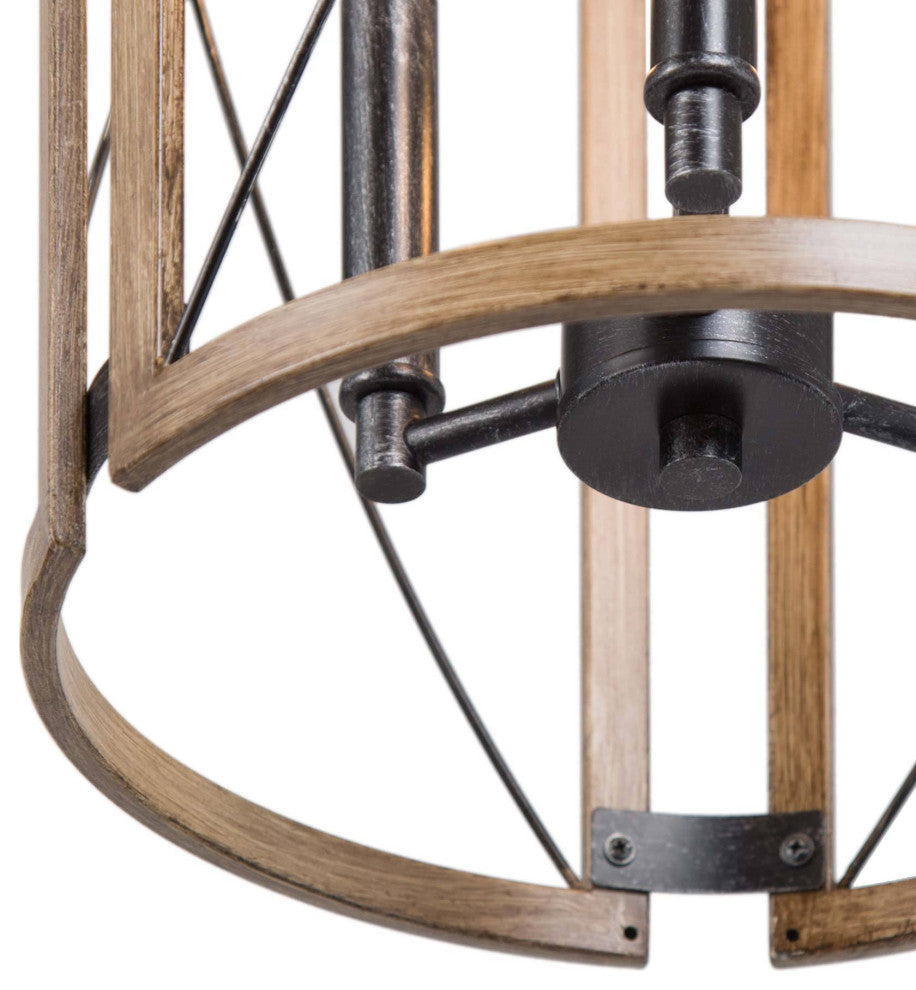 LALUZ 3-Light 12-in Rustic Wooden Cage Chandelier
