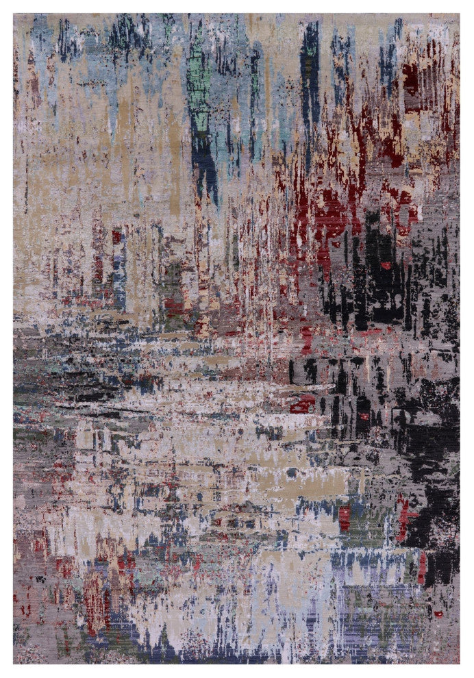 6' 0" X 8' 10" Abstract Hand Knotted Wool and Silk Rug Q8889