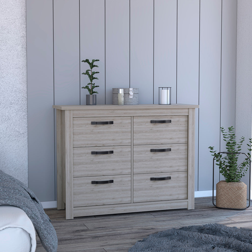Galena Six Drawer Double Dresser, Light Gray