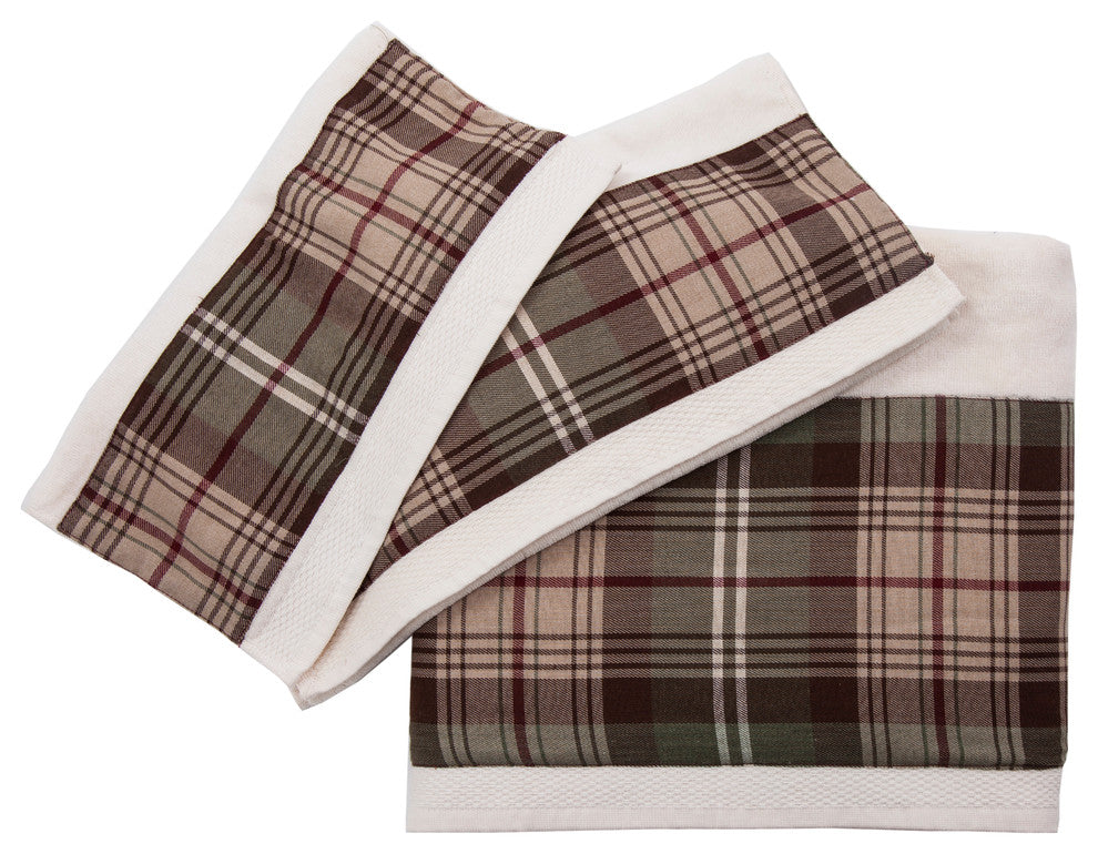 3-Piece Forest Pines Plaid Towel Set, Cream