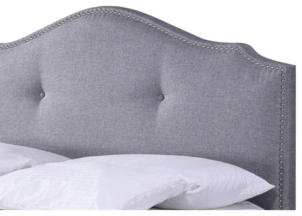 Armeena Gray Linen Modern Storage Bed With Upholstered Headboard, Queen Size