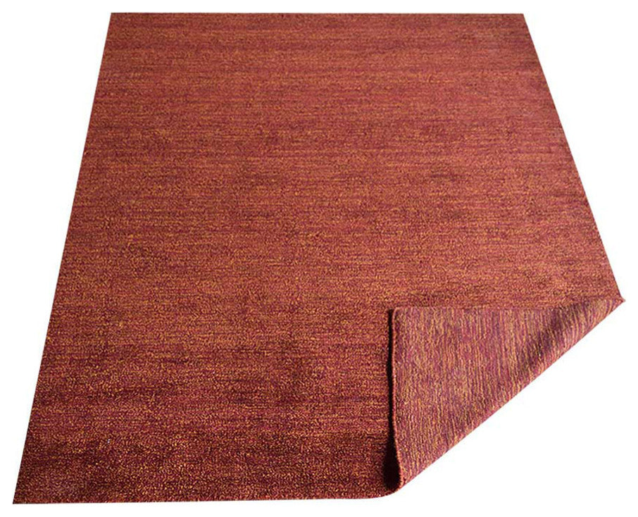 HAND KNOTTED LOOM SILK ECO-FRIENDLY AREA RUGS-Red Gold Color,Solid Design, [Rectangle] 8'x10'
