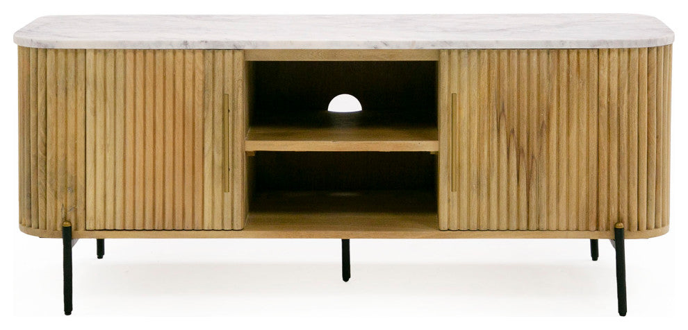 Modrest Cambridge White Marble and Mango TV Stand