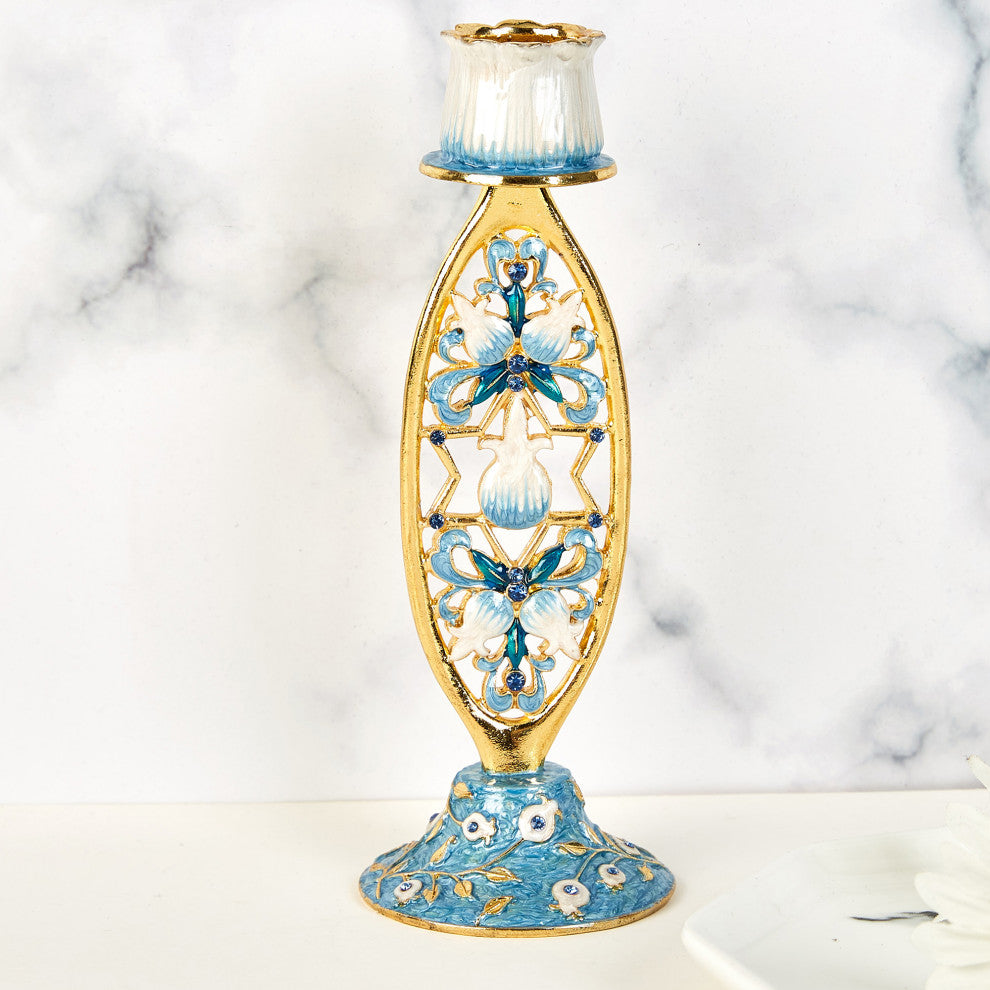 Matashi Shabbat Candlestick Holder (2-Piece Set) Hand-Painted Gold-Plated Pewter