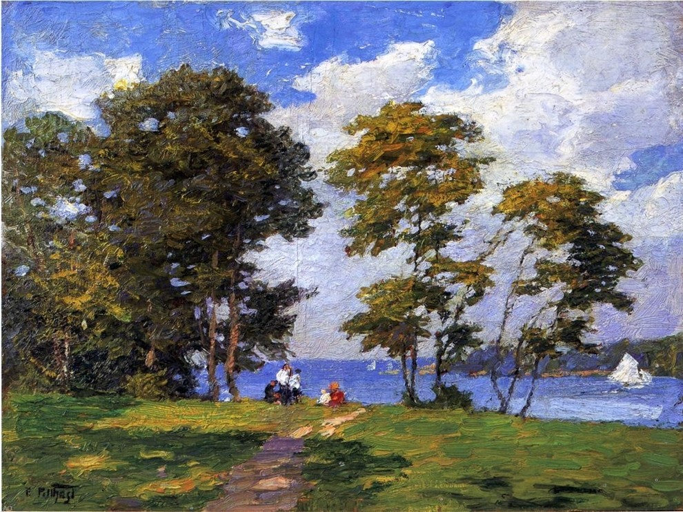 Edward Potthast Landscape by the Shore, Also known as The Picnic Wrapped Canvas