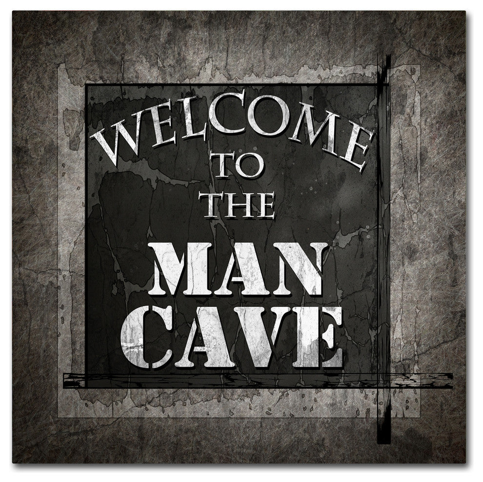 LightBoxJournal 'Welcome To Man Cave Warning' Canvas Art, 14" x 14"