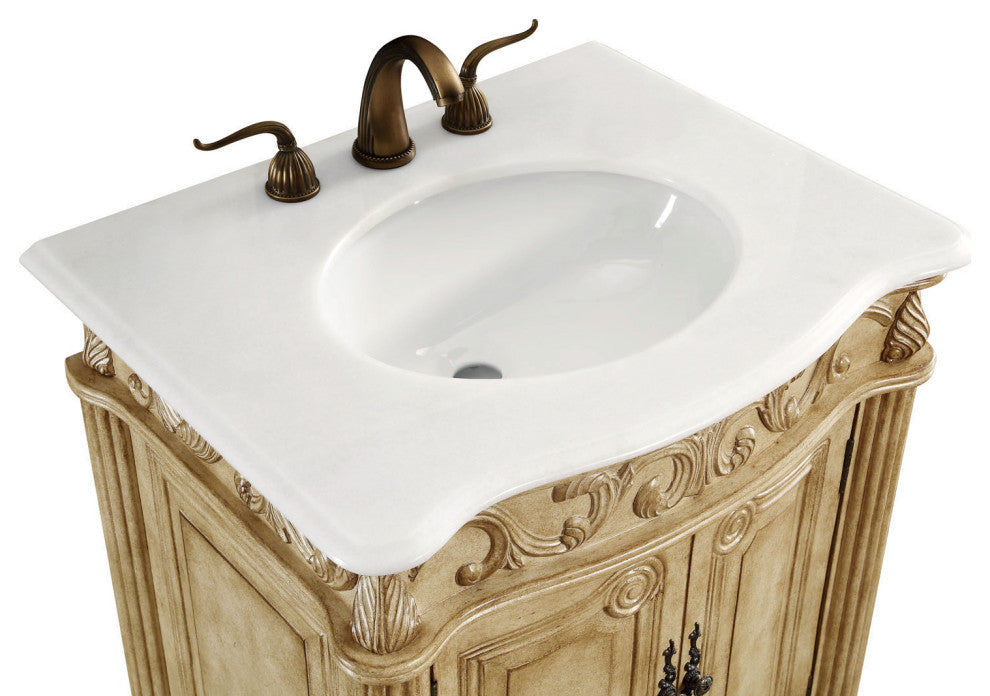 27" Single Bathroom Vanity, Antique Beige With ivory white engineered marble, Antique Beige, Ivory White Engineered Marble Top