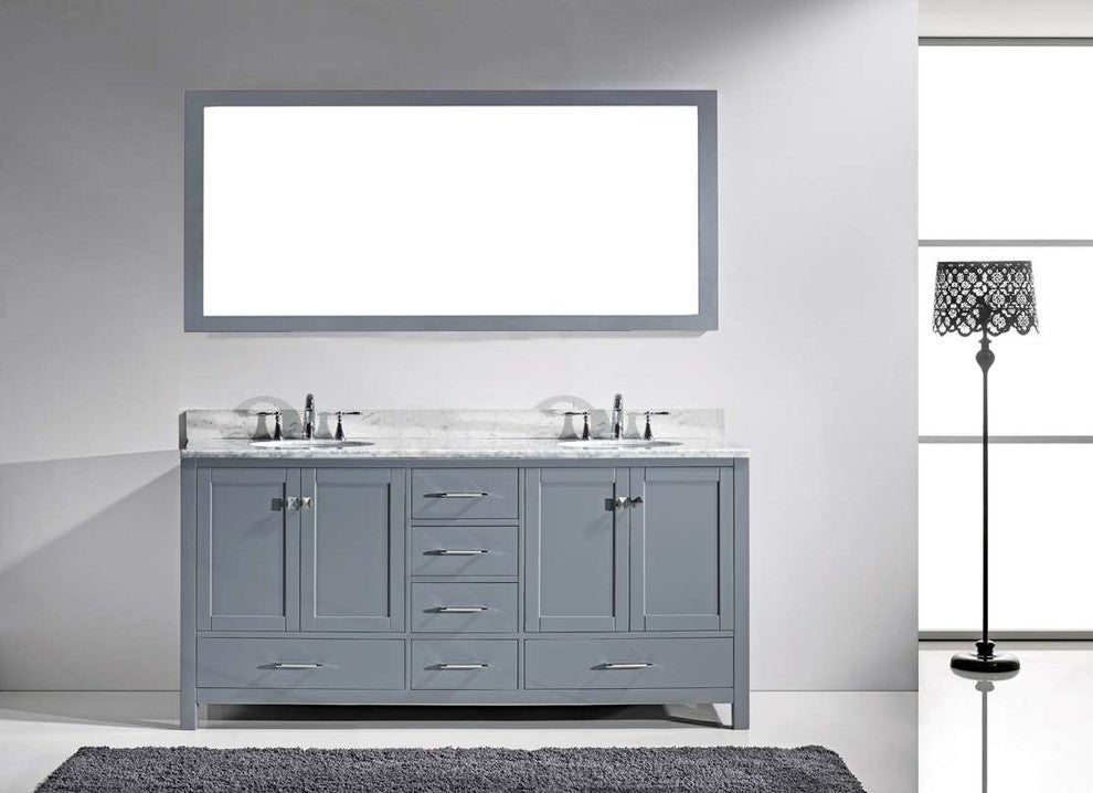 Caroline Avenue 72" Double Bathroom Vanity Set Gray, Marble Top