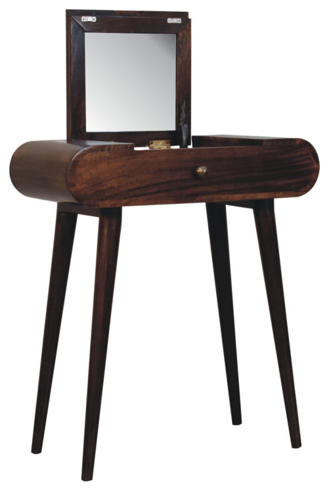 Artisan Furniture Mini California Walnut Dressing Table with Foldable Mirror