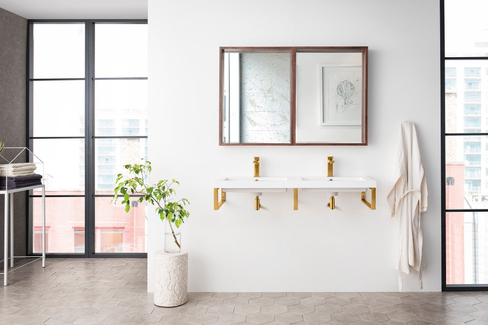 Three Boston 18" Wall Brackets, Radiant Gold, 47" White Glossy Composite Top