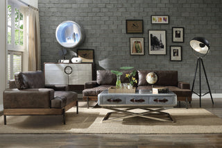 ACME Silchester Leather Sofa in Oak and Distress Chocolate