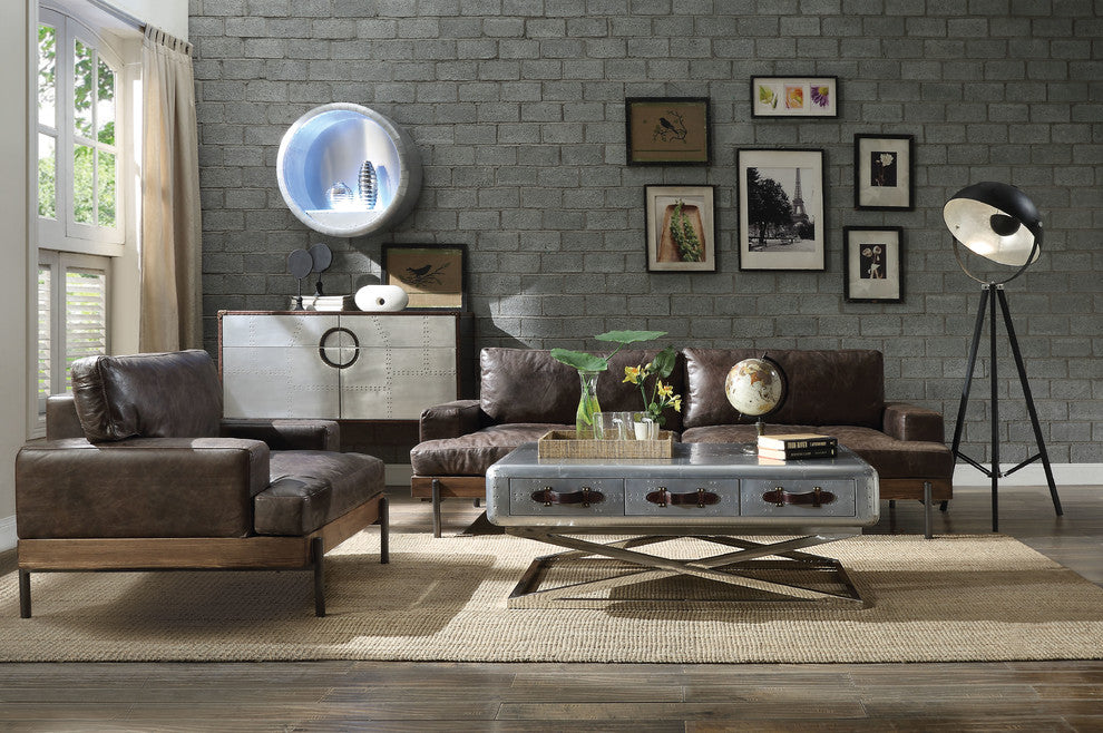 ACME Silchester Leather Sofa in Oak and Distress Chocolate