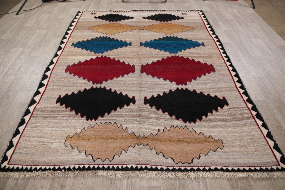 Consigned, Oriental Tribal Hand-Knotted Traditional Persian Area Rug, Beige, 7x9