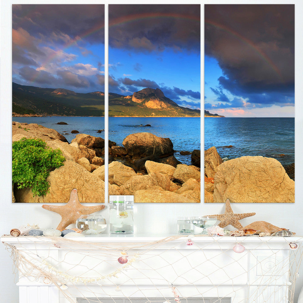 "Rainbow Over the Ocean Bay" Metal Wall Art, 3 Panels, 36"x28"