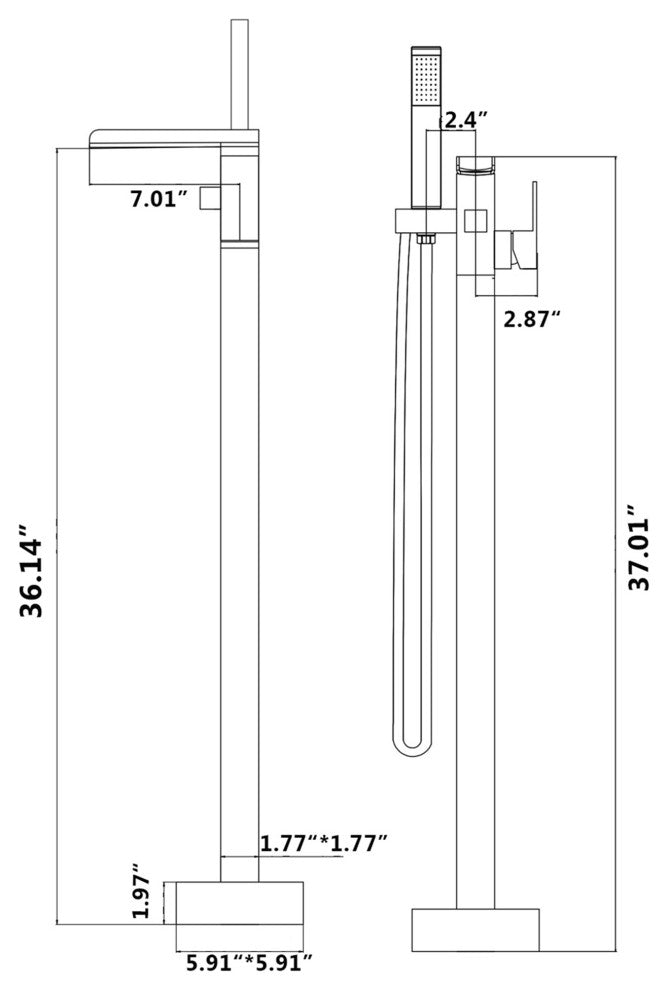 Single Handle Floor Mounted Freestanding Tub Filler with Hand Shower, Brushed Go