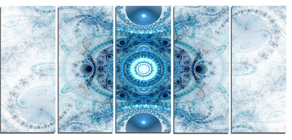 Light Blue Fractal Pattern, Abstract Wall Art Canvas, 60"x28", 5 Panels