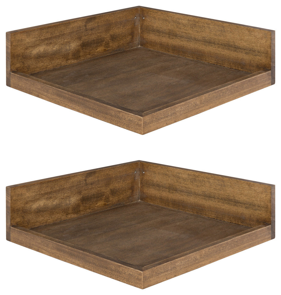 Levie Floating Corner Wood Wall Shelf Set, Natural