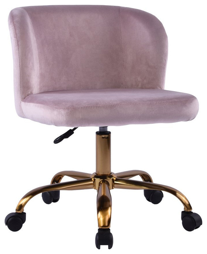 Rylee Swivel Vanity Chair with 360 Degree Rotation, Pink Velvet