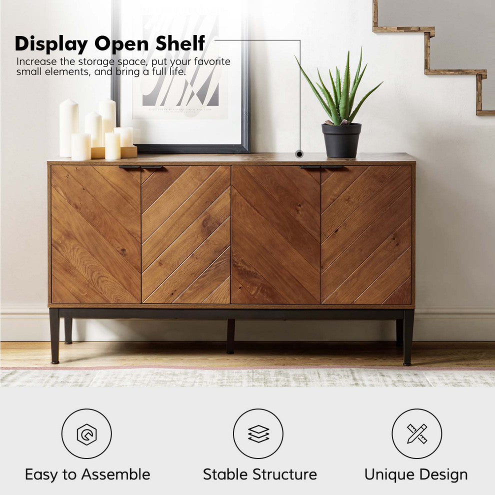 55" Wide 4 Door Sideboard, Walnut