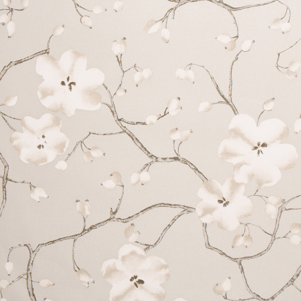 Blooming Blossom Wallpaper, Stone Gray