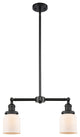 2-Light Small Bell 22" Chandelier, Matte Black, Glass: White Cased