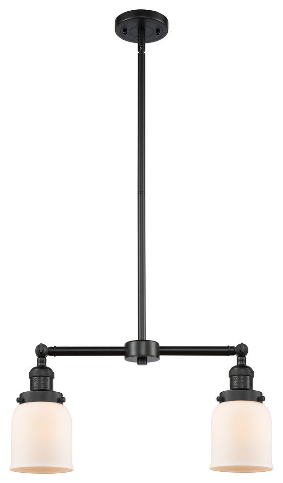 2-Light Small Bell 22" Chandelier, Matte Black, Glass: White Cased