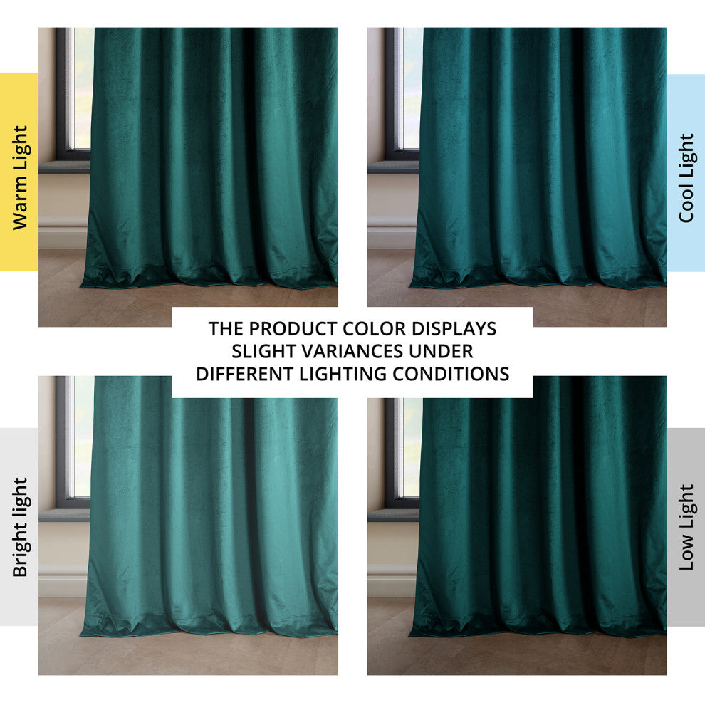 Heritage Plush Velvet Curtain Single Panel, Deep Sea Teal, 50"x108"