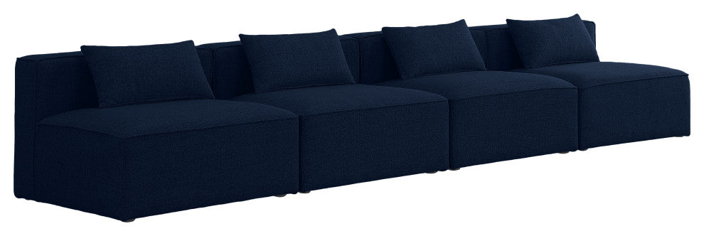 Cube Upholstered Modular Sofa, Navy, 4-Piece: 4 Armless Chair, Linen Texured Fabric