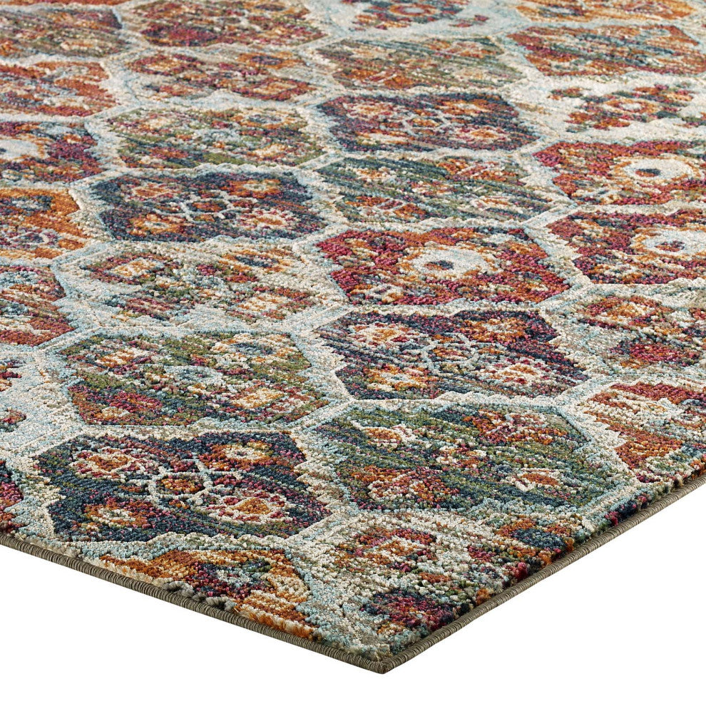 Multicolored Tribute Azalea Distressed Vintage Floral Lattice 5x8 Area Rug